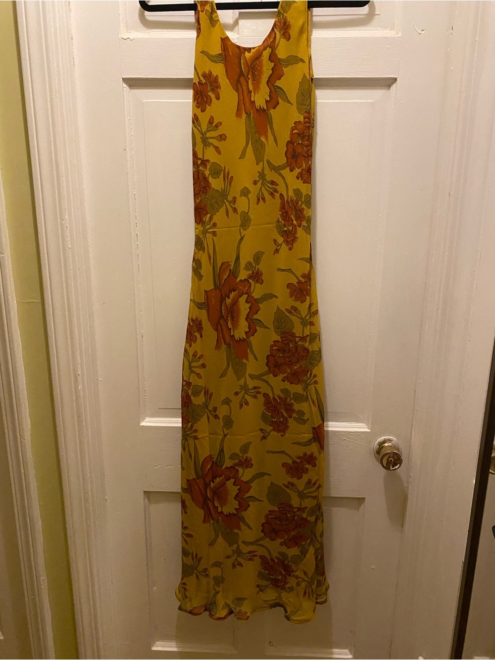 Yellow Floral Maxi Slip Dress with Rust Blooms